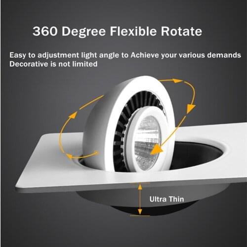 ABNT 360 Angle Rotatable LED COB Recessed Downlight Square 10W 14W 20W 24W LED Ceiling Spot Light for Picture TV Background 220V