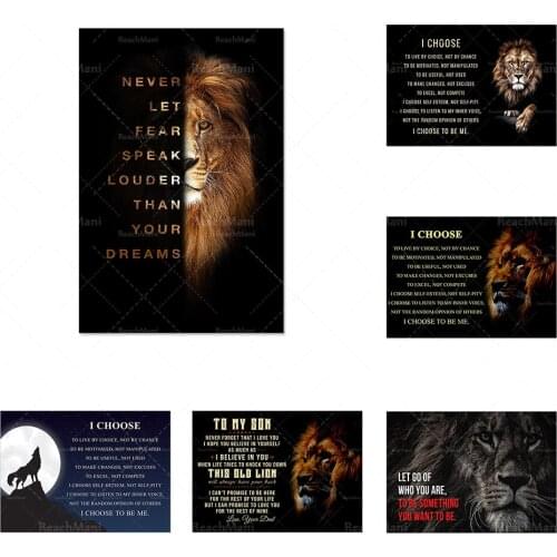 Lion, Wolf Poster Inspirational Inspiration Quotation Art Mural-La croyance est l'énergie qui alimente vos rêves Printed Canvas