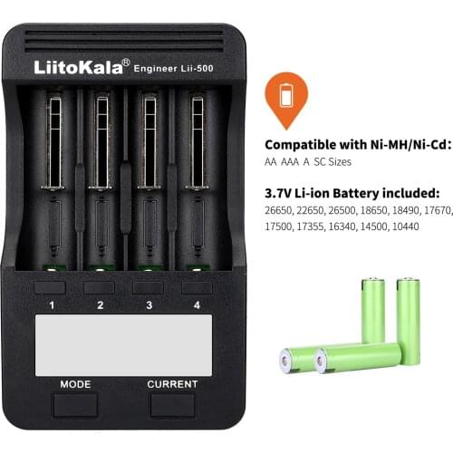LiitoKala Lii-500 Battery Charger Smart Charger w/ 4 Battery Slots LCD Display for Ni-MH Ni-Cd Li-ion 300mA/500mA/700mA/1000mA