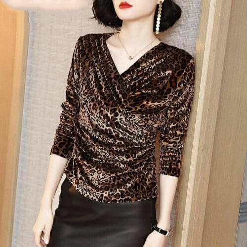 Womens Spring Autumn Style Shirt Womens Printed Patchwork Long Sleeve V-Neck Long Sleeve Elegant Slim Tops DD8770