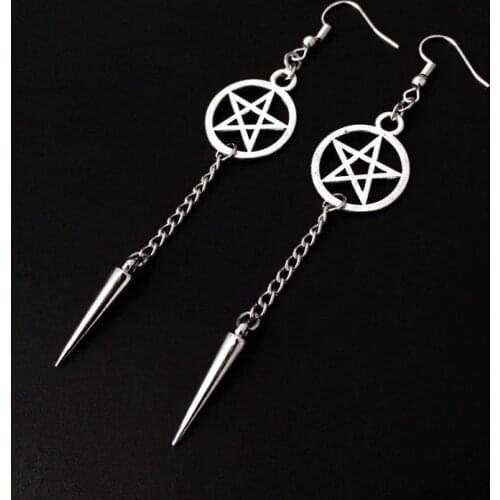 Gothic Dark Witch Hollow Out Star Cone Earrings Fashion Trendy Cool Geometry Tassel Earrings Statement Jewelry for Women Men
