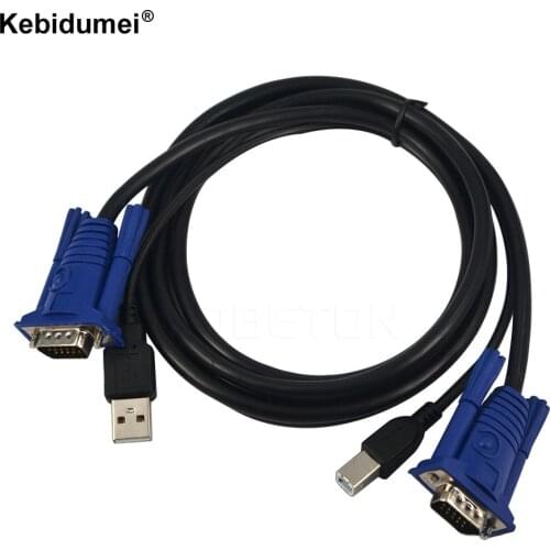 1.5m USB 2.0 Type A to B KVM VGA Switch USB Cable 4Pin + Standard VGA SVGA 15pin PC Laptop Printer Monitor Converter Adapter