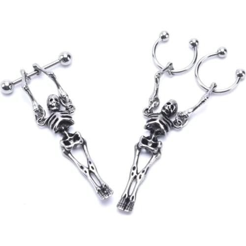 1pc Body Punk Vintage Skull Pendant Stud Earrings For Man Woman Stainless Steel Pendientes Hombre Gothic Jewelry Wholesale