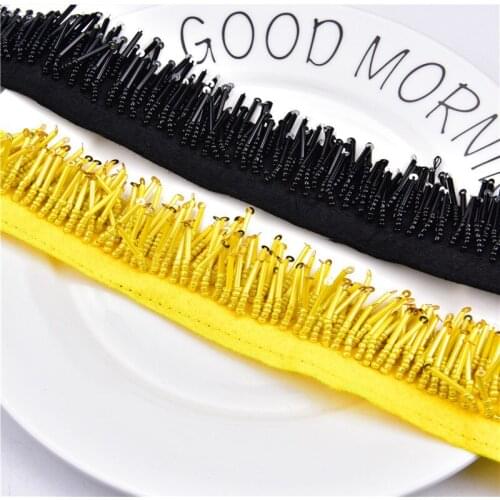 1yards Beaded yellow Lace Ribbon Tape black Tassels Trim Fabric DIY dancing dress collar Decoration lace Net Cord For Sewing