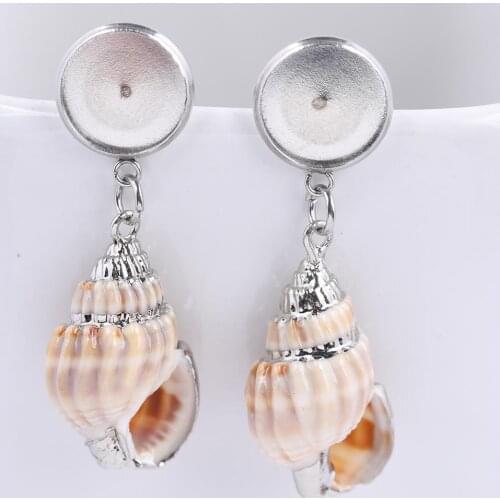 10pcs 12mm Cabochon Earring Base Studs Stainless Steel Post Findings With Dangle Charms For Jewelry Making Supplies