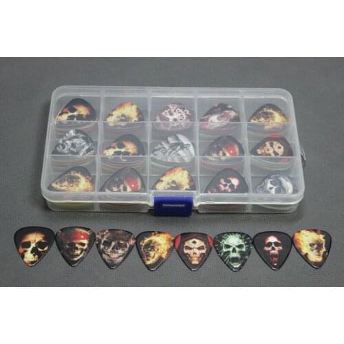 100pcs SKULL Pattern Celluloid Acoustic Electric Guitar Picks Plectrums MEDIUM 0.71mm + Pick Case