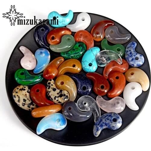 16*29mm 2pcs/lot Natural Stone Charms Pendant Copper 3D Moon Shape Natural Color Stone Beads Charms DIY Jewelry Accessories