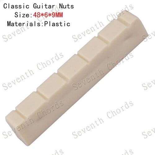 2 Pcs Lvory-White Plastic Classic Guitar Nuts 6 String Slotted 48 x 6 x 9mm