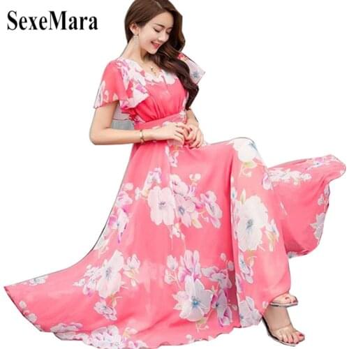SexeMara 2020 V Neck Arrive Summer Dresses Large Long Women Dress Chiffon Beach Holiday Dress 5XL Plus Size Vestidos