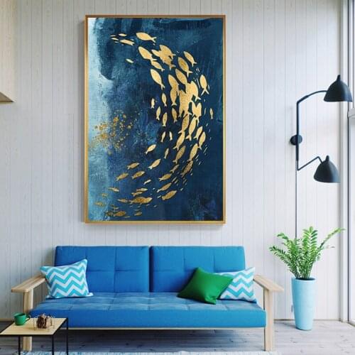 Abstract Gold Fish Chinese Taiji Shape Canvas Artistic Big Poster Print Living Room Aisle Studio Fashion Tableaux Cuadros Salon