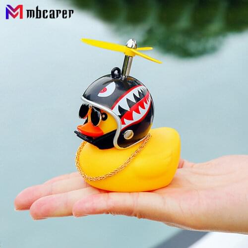 Car Ornament Duck with Helmet Broken Wind Small Yellow Duck Decoration Road Bike Motor Helmet Riding Cycling Bicycle Accessories