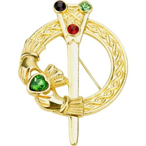 Claddagh Scepters Brooches Hands and love Heart shape Crystal Crown Brooch Ireland Tradition Hat Backpack Badge Wedding jewelry