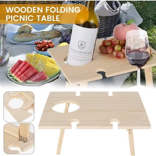 Wooden Outdoor Wine Table Folding Picnic Table With Glass Holder 2 In 1 Wine Glass Rack Outdoor Portable Picnic Folding Fruit Ta