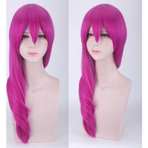LOL League of Legends KDA Evelynn Long 55cm Straight Rose Red Synthetic Curly Hair Cosplay Wig + Wig Cap