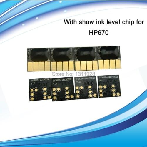 For HP670 Compatible inkjet chip SHOW INK LEVEL for HP670 Ink cartridge for HP 4615 4625 5525 ,1SET,4 PCS, free shipping