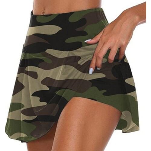 Women High Waist 2-In-1 Sport Skorts Camouflage Pleated Golf Skirts with Shorts M89E