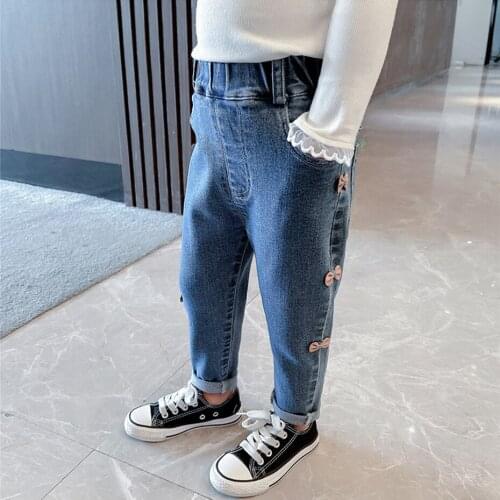 Jeans For Girl Solid Color Jeans Girls Big Bow Children Jeans Spring Autumn Clothes For Girls