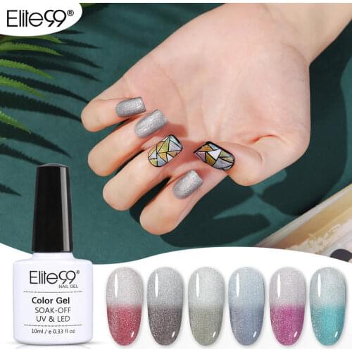 Elite99 10ml Silver Shimmer Temperature Color Change Gel Nail Polish Soak Off UV LED Nail Varnish Hybrid Nail Art Gel Polish