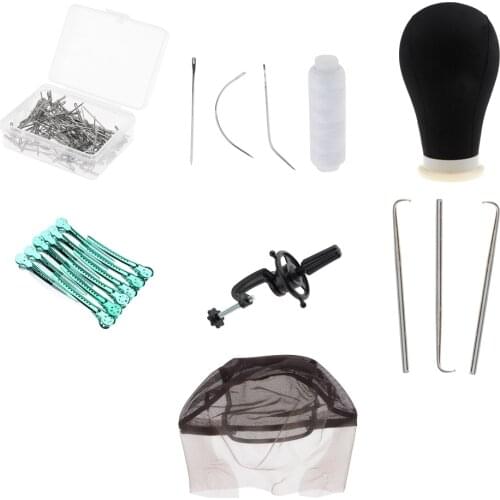 Canvas Head+Pins+Needles+Thread+Clamp+Clips+Wig Cap For Wig Making Display