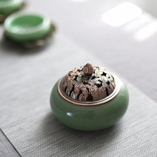 Celadon aromatherapy furnace ceramic Buddha statue handmade antique incense burner home decoration Zen incense burner ceramic