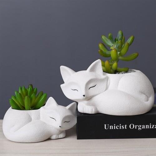 Ceramic Vase Home Cartoon Fox Shaped Flowerpot Ornament Desktop Decor for Living Room Office