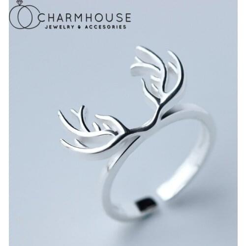Pure Silver Finger Rings For Women Deer Open Ring Adjustable Anillo Bague Femme Korea Jewelry Accessories Bijoux Party Gifts