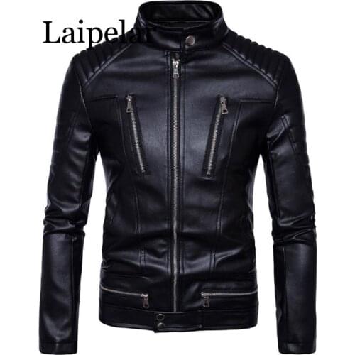 Laipelar Newest British Motorcycle Leather Jacket Men Classic Design Multi-Zippers Biker Jackets Male Bomber Leather Jackets Coa