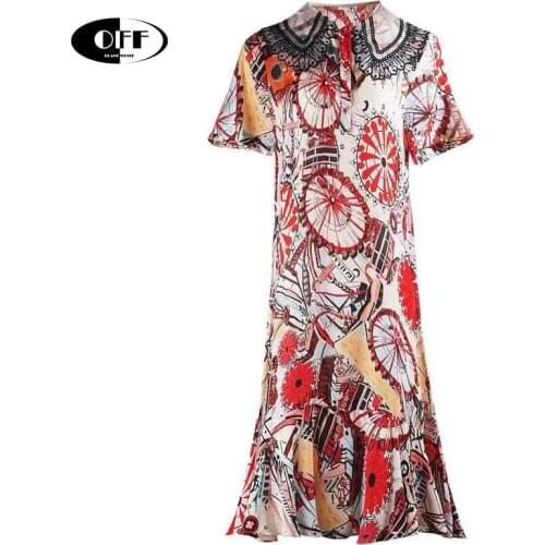 Summer Fashion Chic Vintage Printed Short Sleeve Dress Peter Pan Collar Loose Retro Ladies Femme Dresses Women ZA Plus Size 3XL