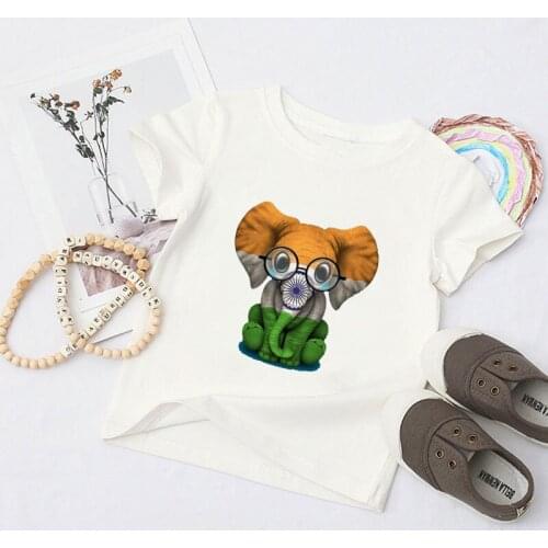 Summer New Retro Funny Girls Tops Short Sleeve Tshirt Girl Multicolored Elephant Hippo Printed Boys Clothes Kids T Shirt O-neck