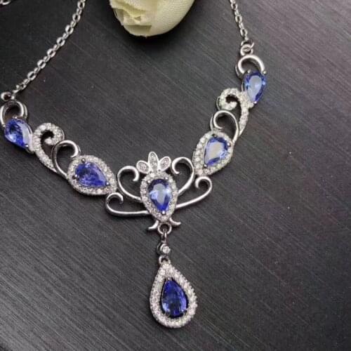 Best Gift Natural Real Tanzanite Necklace Pendant S925 Sterling Silver Womens Color Gemstone Natural Jewelry