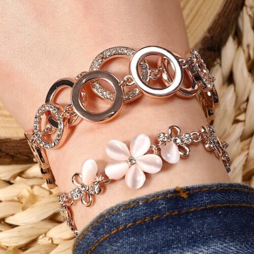 Fashionable casual womens crystal bracelet Five leaf flower accessories for ladies Love story double bracelet match