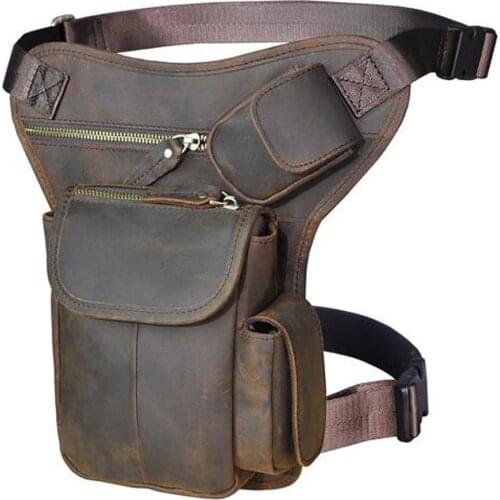 Men Crazy Horse/ Oil Wax Genuine Leather Waist Bag Fanny Belt Pack Vintage Trend Cowhide Leg Drop Bags Crossbody Shoulder Bag