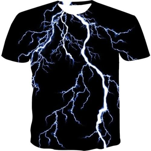 New Mens O-neck T-shirt High Quality Men T-shirt 3d Lightning Flame Print Short Sleeve T-shirt Fashion Handsome Men Clothing