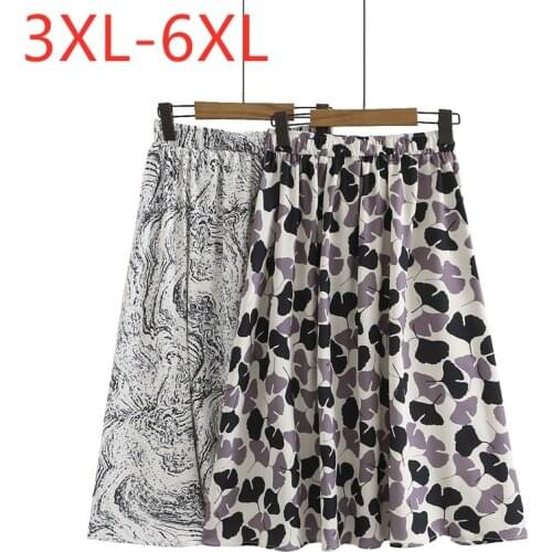 New 2021 Ladies Summer Plus Size Midi Skirt For Women Large Casual A line Cotton Floral Print Pleated Skirts 3XL 4XL 5XL 6XL