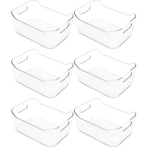 Refrigerator Organizer Bins 6 Pack - Clear Small Plastic Fridge Organizer with Handle for Freezer, Cabinet, Cupboard