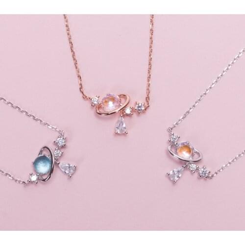 Aurora Water Drop Planet Necklace Girls Sweet Simple Student BestFriend Three Girls Necklaces Birthday Gifts