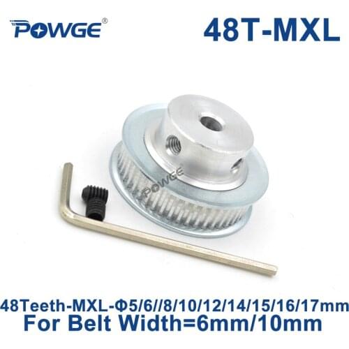 POWGE 48 Teeth MXL Timing pulley Bore 5/6/8/10/12/14/15/16/17mm for width 6mm 10mm MXL Synchronous Belt Gear wheel 48teeth 48T