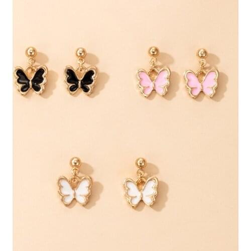 HuangTang 3pair/sets Bohemian Butterfly Drop Earrings for Women Colorful Enamel Animal Dangle Earrings Charming Jewelry 17931