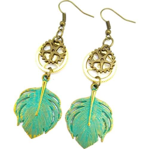 Green Ox Feather Lady`Drop Earring