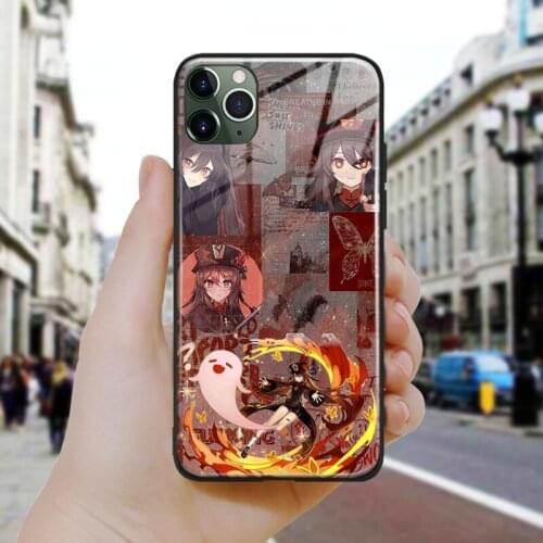 Genshin impact hutao cute design Silicone Glass Phone Case Cover Shell For iPhone SE 6 6s 7 8 Plus X XR XS 11 12 Mini Pro Max