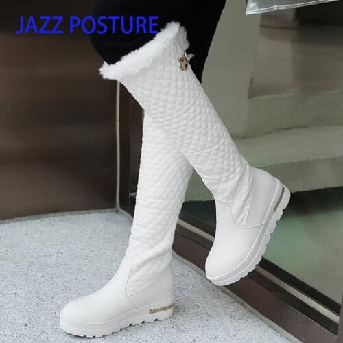 Winter Thick bottom muffin heel Flat bottom thick White black snow boots middle boot Womens Buckle cotton shoes z301
