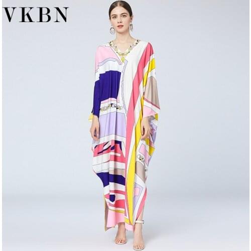 VKBN Silk Women Dress Up Sleeveless V-Neck Casual Plus Size Female Dress New Loose Party Dresses Women Batwing Sleeve