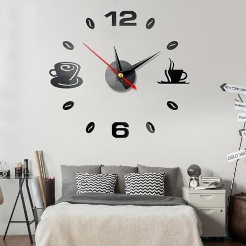 Waterproof Acrylic 3D Stickers Tea Clock Wall Clocks Quartz Movement Mute Needle Install Decorative DIY Watch Home Decoration