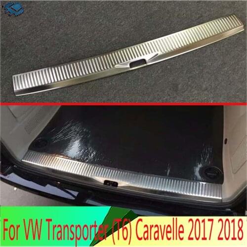 For VW Volkswagen Transporter (T6) Caravelle 2017 2018 Stainless Steel Rear Trunk Scuff Plate Door Sill Cover Molding Garnish