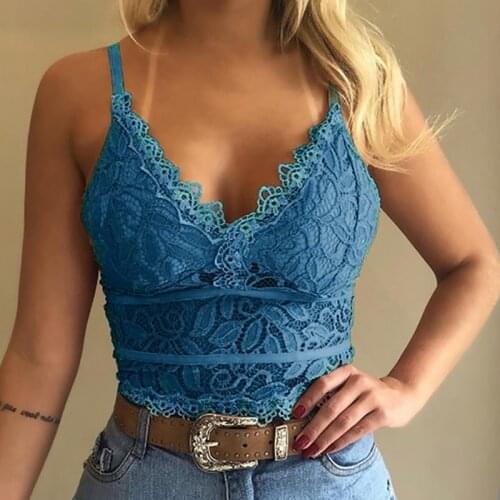Women Plus Size Vest Crop Wire Free Lingerie Sexy Sleeveless Lace Bralette Top V-Neck Camisole Underwear Female Lace Underwears
