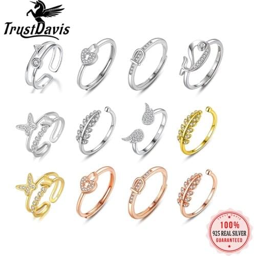 Trustdavis Genuine 925 Sterling Silver Fashion Double Layer Round Triangle CZ Adjustable Ring For Women S925 Ring Jewelry DS721