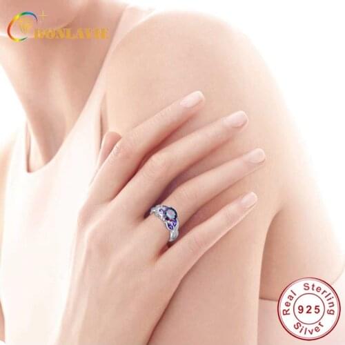 BONLAVIE Created Mystical Rainbow Topaz S925 Sterling Silver Rings Amethyst Stone Woman Elegant Jewelry Rings lover gift