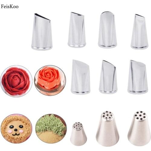 10pcs/Set Stainless Steel Rose Petal Cream Nozzles Cake Decorating Tips Grass Icing Piping Nozzles For Cream Cupcake Pastry Tool