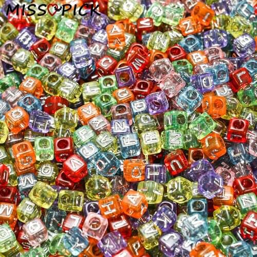100pcs Acrylic Beads Transparent Colored Square Alphabet Letter Loose Spacer Beads for Jewelry Making DIY Bracelet Necklace