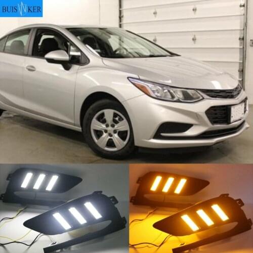 2PCS LED Daytime Running Light For Chevrolet Cruze 2016 2017 2018 Dynamic Yellow Turn Signal Relay Waterproof Car 12V DRL Lamp